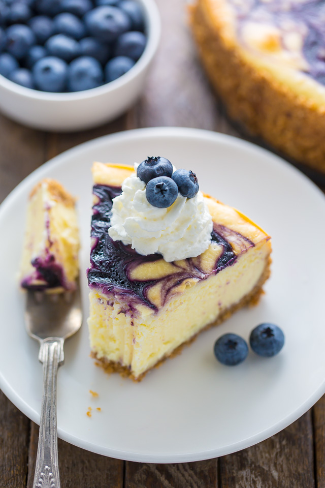 Rich and creamy White Chocolate Blueberry Cheesecake!