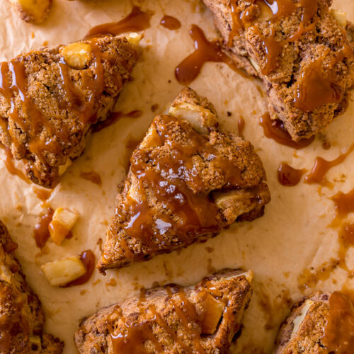 Bakery-Style Salted Caramel Apple Scones are the perfect Fall breakfast! So good with a cup of coffee.