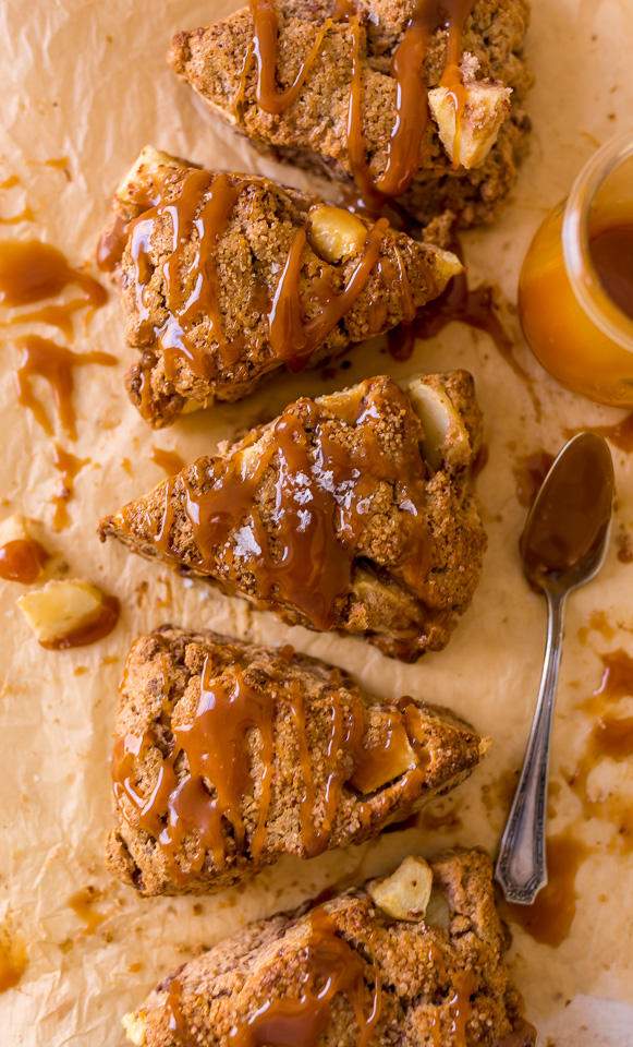 Bakery-Style Salted Caramel Apple Scones are the perfect Fall breakfast! So good with a cup of coffee.