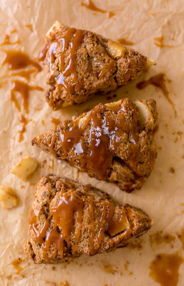 Bakery-Style Salted Caramel Apple Scones are the perfect Fall breakfast! So good with a cup of coffee.