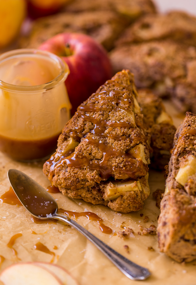 Bakery-Style Salted Caramel Apple Scones are the perfect Fall breakfast! So good with a cup of coffee.