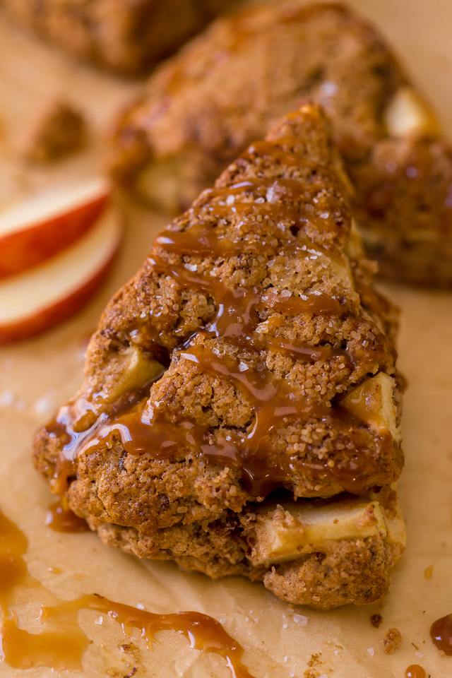 Bakery-Style Salted Caramel Apple Scones are the perfect Fall breakfast! So good with a cup of coffee.