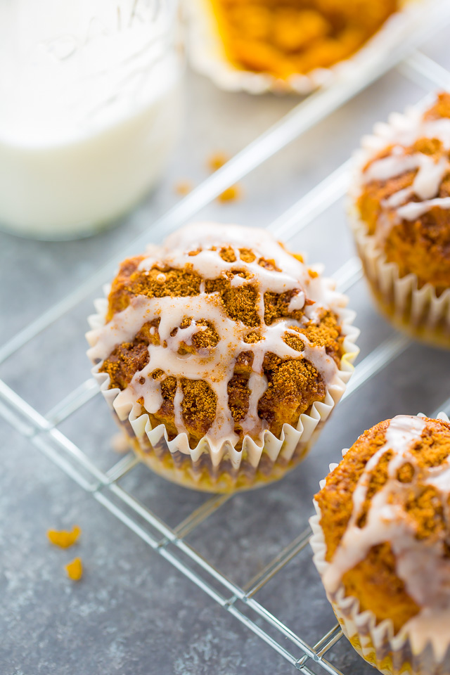 Sweet and simple Glazed Pumpkin Donut Muffins! Made with healthier ingredients so you can enjoy them guilt free. #vegan