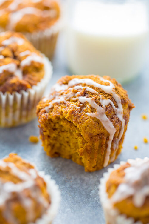 Sweet and simple Glazed Pumpkin Donut Muffins! Made with healthier ingredients so you can enjoy them guilt free. #vegan