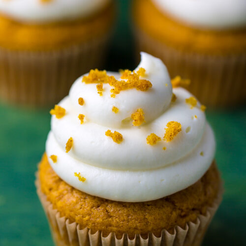 Fluffy and flavorful Pumpkin Cupcakes with Cream Cheese Frosting!