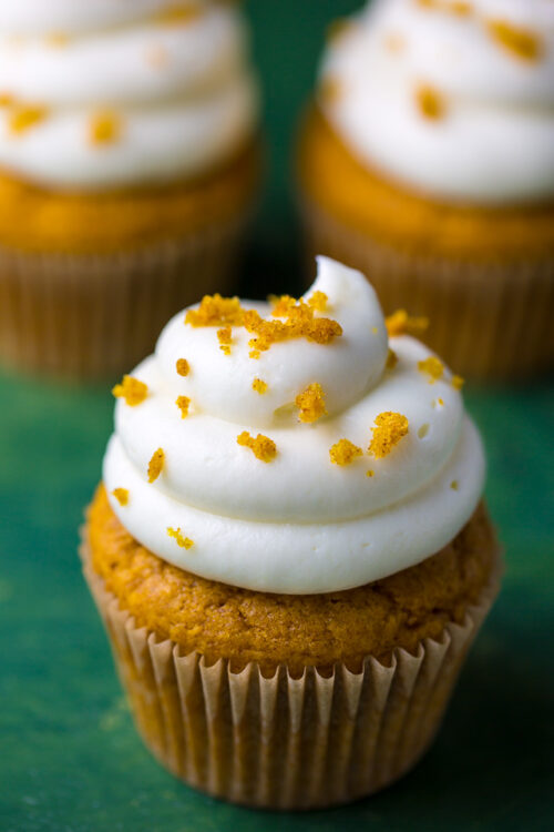Fluffy and flavorful Pumpkin Cupcakes with Cream Cheese Frosting!