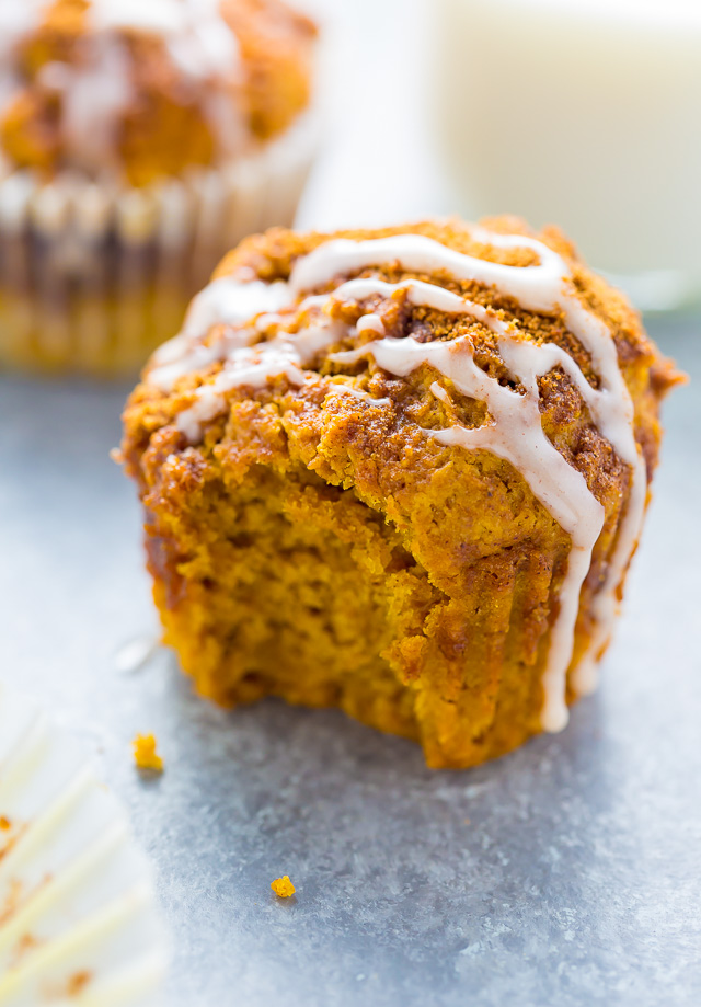 Sweet and simple Glazed Pumpkin Donut Muffins! Made with healthier ingredients so you can enjoy them guilt free. #vegan