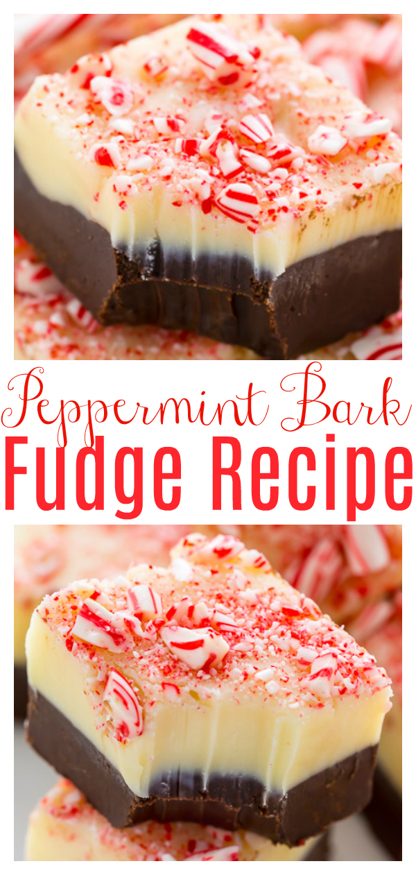 Peppermint Bark Fudge is the perfect homemade holiday treat! Smooth, creamy, and crunchy, this layered fudge has it all! Featuring white chocolate, dark chocolate, and crushed candy canes, it just screams CHRISTMAS!