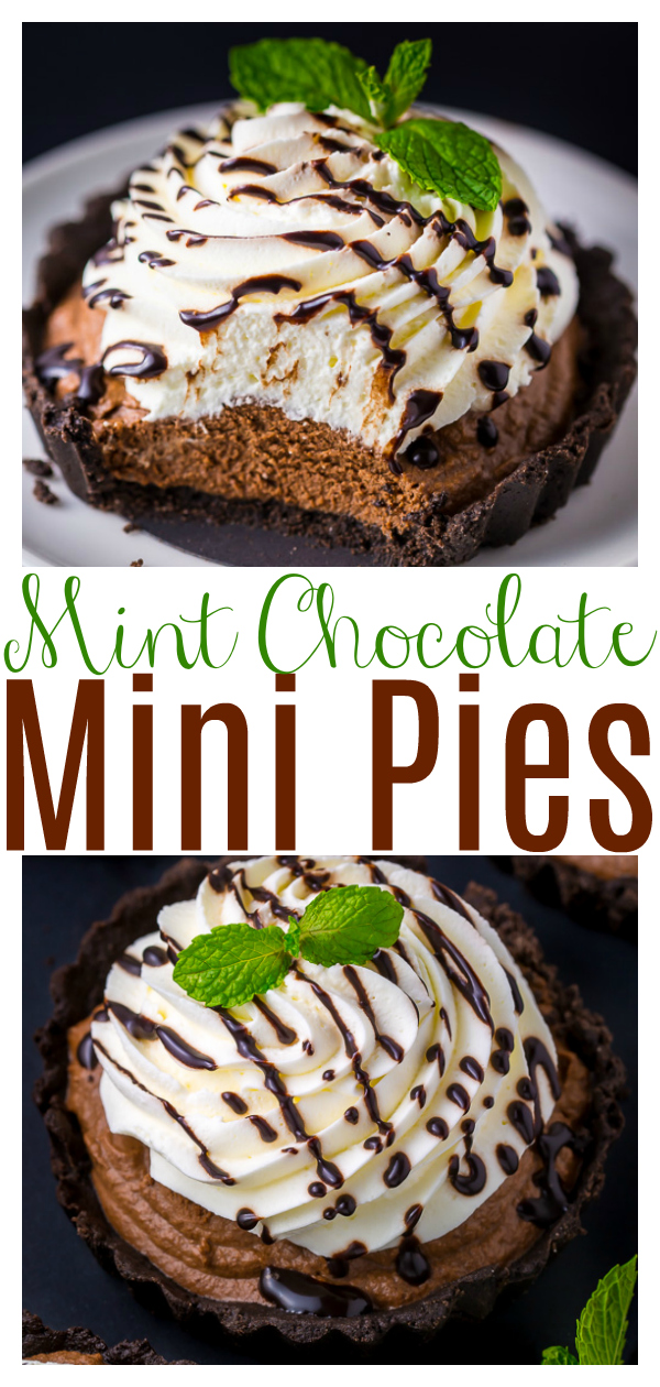 Adorable and absolutely delicious No-Bake Mini Mint Chocolate Cream Pies! These are perfect for days it's too hot to bake! If you love the combination of mint and chocolate, try these today!