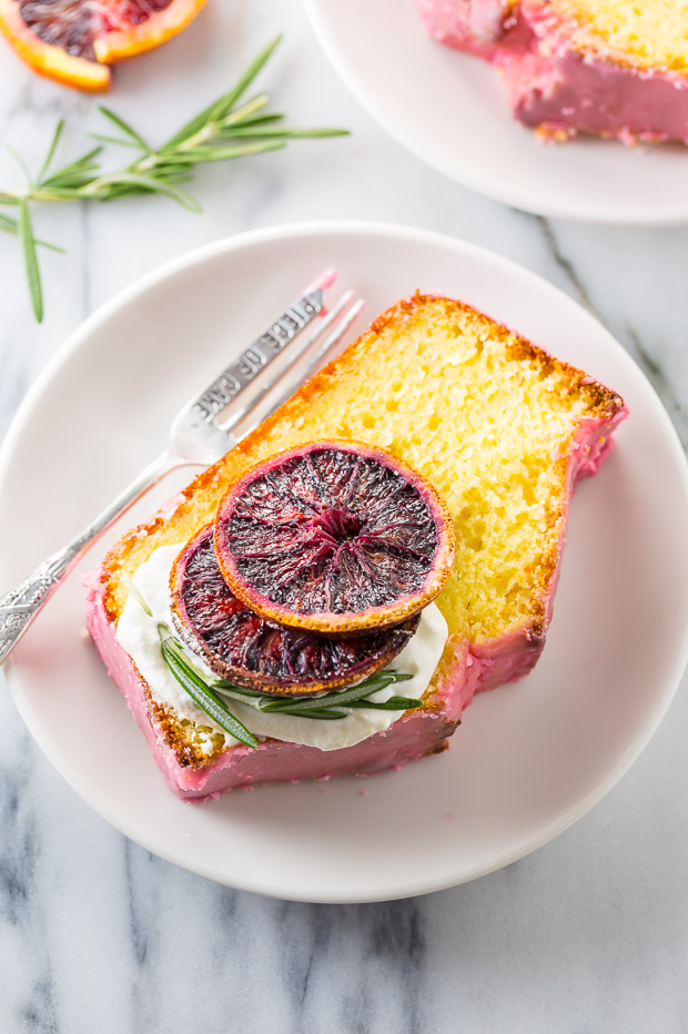 This STUNNING Blood Orange Pound Cake is moist, flavorful, and covered in a vibrant blood orange glaze.