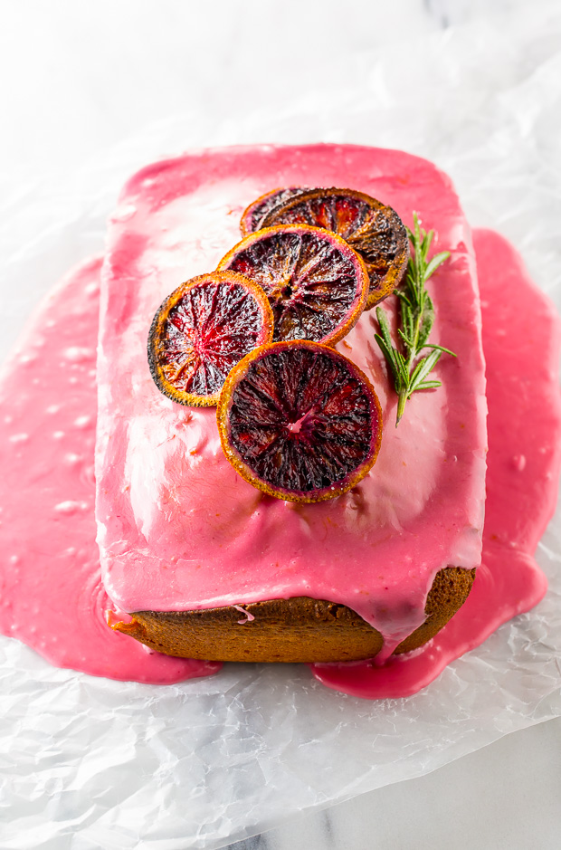 This STUNNING Blood Orange Pound Cake is moist, flavorful, and covered in a vibrant blood orange glaze.