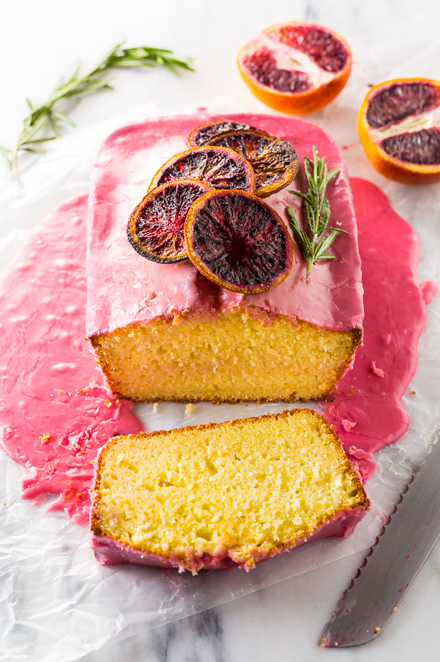 This STUNNING Blood Orange Pound Cake is moist, flavorful, and covered in a vibrant blood orange glaze.