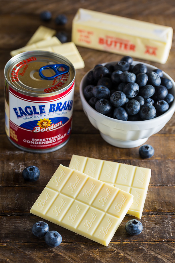 Homemade Blueberry Pie Fudge is rich, creamy, and so easy! Made with just 7 ingredients.