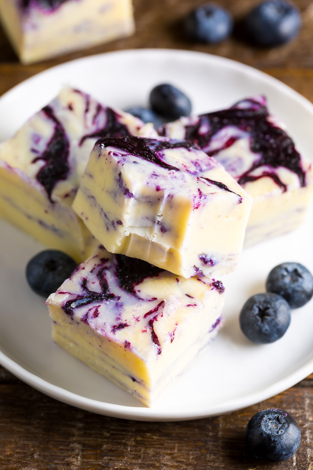 Homemade Blueberry Pie Fudge is rich, creamy, and so easy! Made with just 7 ingredients.