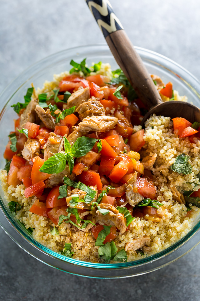 This 20-Minute Chicken Bruschetta Quinoa Salad is the perfect Summer meal!