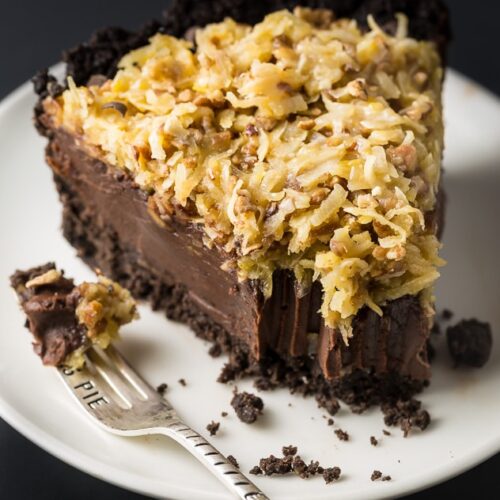 An easy and indulgent recipe for No-Bake German Chocolate Pie!