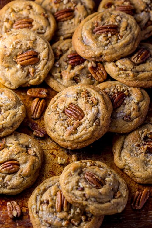 Thick, chewy, and insanely delicious Butter Pecan Cookies! And they're freezer friendly, too!