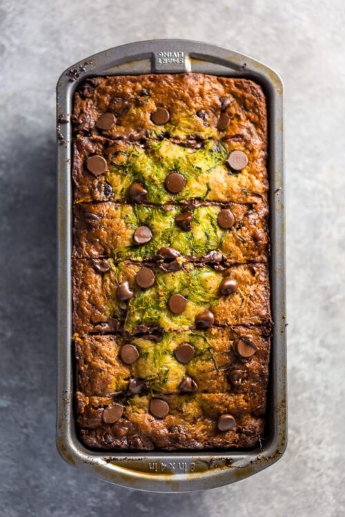 An easy recipe for Chocolate Chip Zucchini Bread and Muffins! And don't worry, they don't taste one bit vegan!