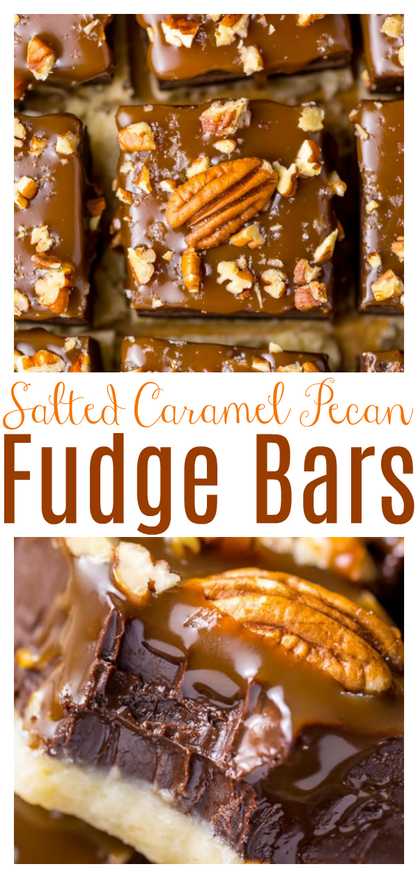 These Salted Caramel Turtle Fudge Bars are crunchy, creamy, and chewy! And the best part is they're so easy to make.