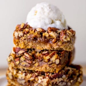 Thick and chewy Pecan Pie Bars! So good with a scoop of ice cream on top.