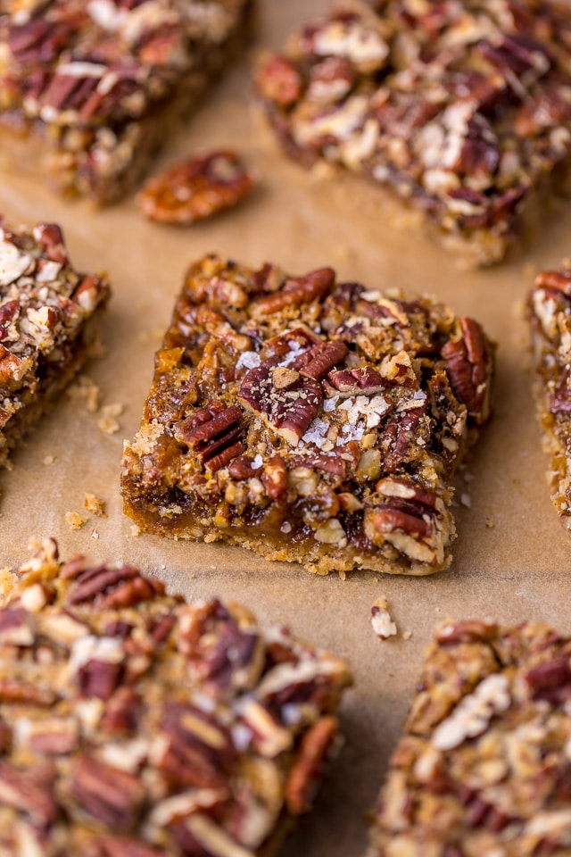 Thick and chewy Pecan Pie Bars! So good with a scoop of ice cream on top.