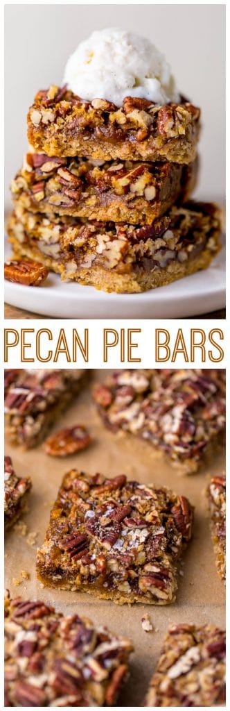 Thick and chewy Pecan Pie Bars! So good with a scoop of ice cream on top.
