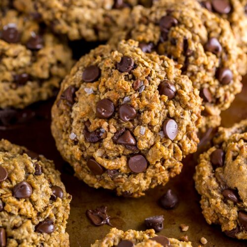 Thick and chewy Vegan Oatmeal Chocolate Chip Cookies!