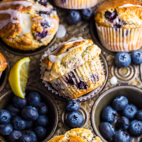 These BIG bakery-style Blueberry Lemon Poppy Seed Muffins are so darn good! Especially with a cup of coffee.
