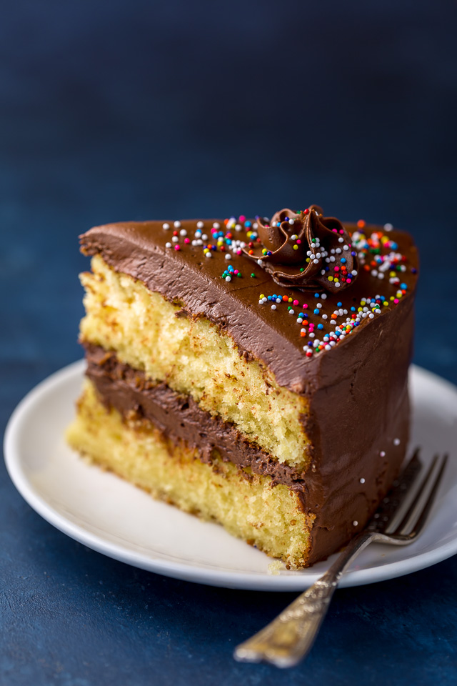This Classic Yellow Cake with Creamy Chocolate Frosting is sure to be your new favorite recipe!