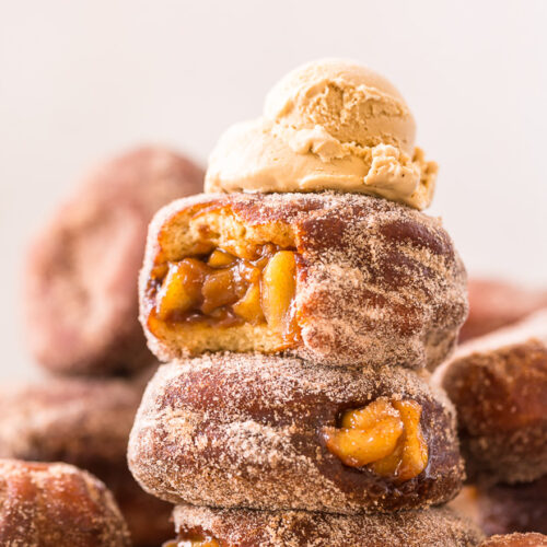 Fluffy Apple Pie Doughnuts are the ULTIMATE Fall treat! And so darn good with a cup of coffee.