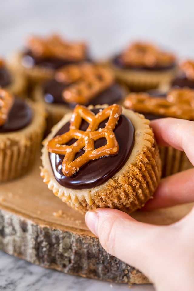 Chocolate Covered Peanut Butter Pretzel Cheesecake Cupcakes