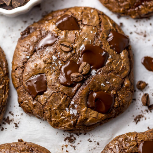 These Espresso Chocolate Fudge Cookies are thick and so decadent! A coffee lovers dream come true!