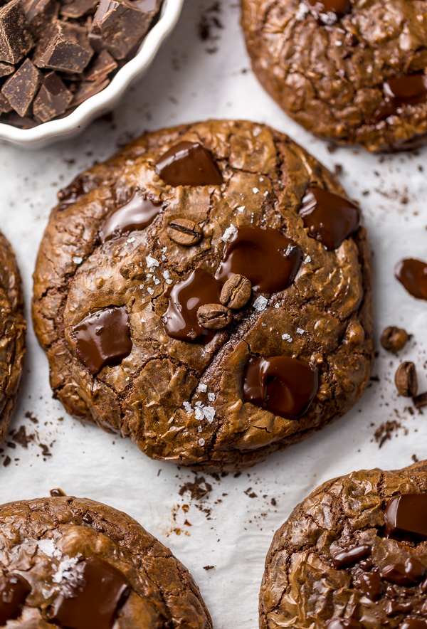 These Espresso Chocolate Fudge Cookies are thick and so decadent! A coffee lovers dream come true!