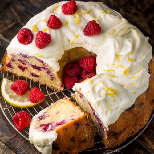 Moist and sunshiny sweet, this Lemon Raspberry Bundt Cake is so perfect for Easter or Mother's Day brunch! Loaded with fresh lemon zest, lemon juice, and raspberries, this cake is loaded with flavor. Perfect for breakfast, brunch, or dessert!