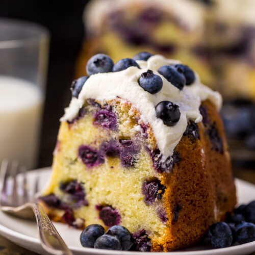 An easy and delicious recipe for The BEST Blueberry Bundt Cake! This cake is so moist, buttery, and bursting with juicy blueberries! It's perfect for brunch and pairs well with coffee or tea.