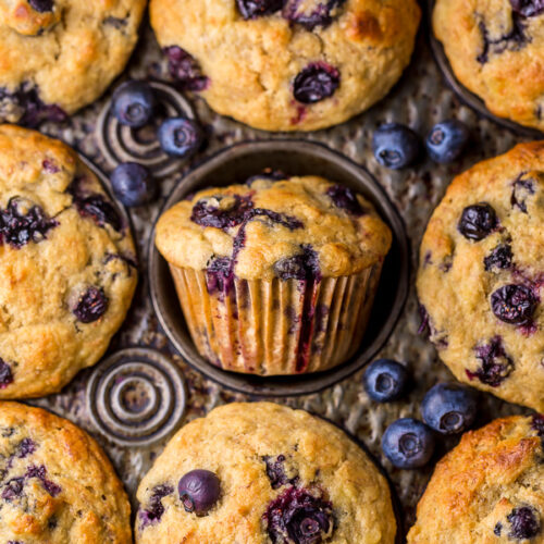 Healthy Greek Yogurt and Honey Blueberry Muffins are moist, fluffy, and subtly sweet! We love this healthy blueberry muffin recipe for breakfast or as a snack! The protein packed Greek yogurt makes these muffins moist and the honey makes them delightfully sweet.