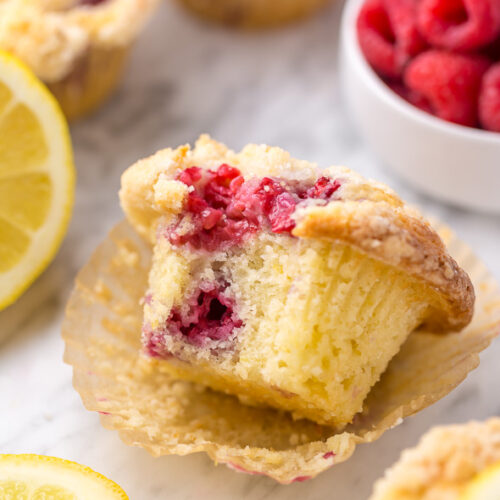 Moist and sunshiny sweet, these Lemon Raspberry Crumb Muffins are so good with a cup of coffee! Loaded with fresh raspberries and bursting with real lemon flavor, these are a must try for any lemon and raspberry lover!