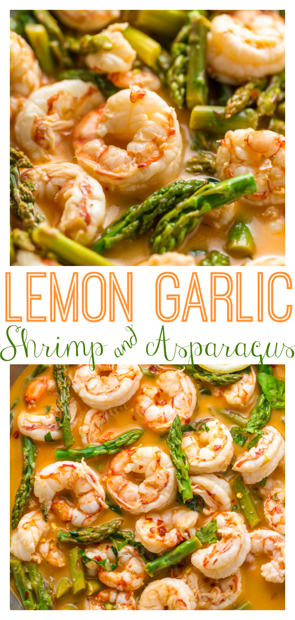 This quick and easy Lemon Garlic Shrimp and Asparagus is ready in less than 20 minutes! This one pan meal is exploding with flavor and always a crowd-pleaser. So next time you're looking for a healthy dinner, give this garlic shrimp and asparagus a try!