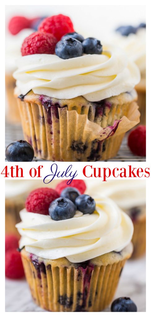 These Red, White and Blueberry Cupcakes are light, fluffy, and so festive! Perfect for patriotic holidays like Memorial Day, the Fourth of July and Labor Day!