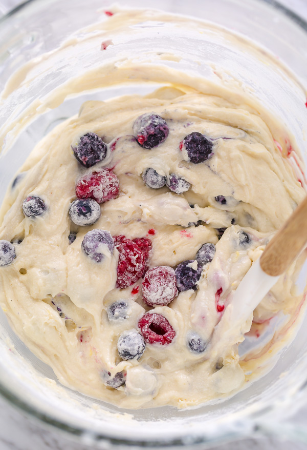 Fold berries into batter.