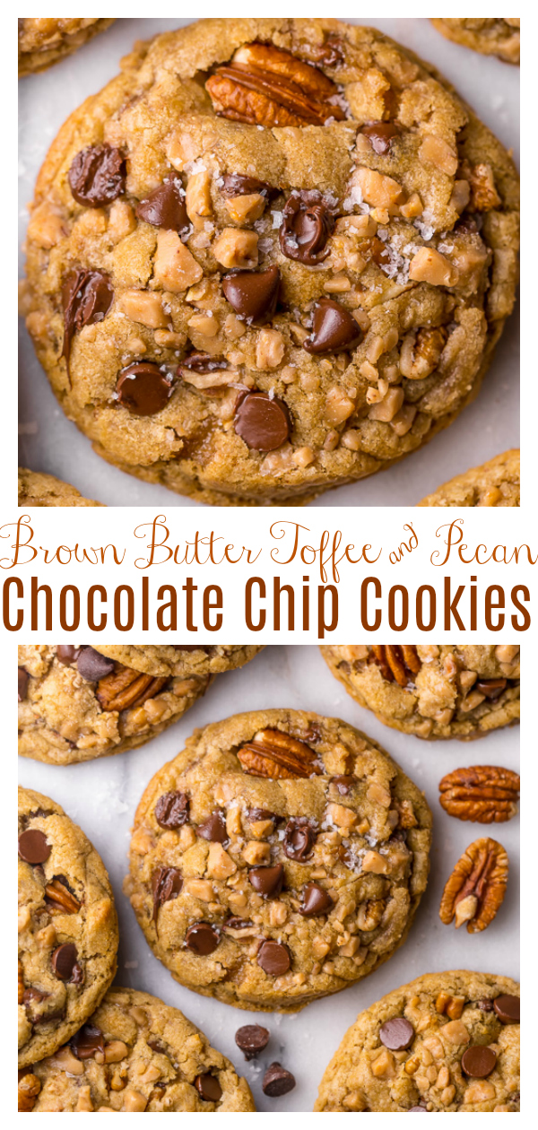 The only thing better than a chocolate chip cookie? A brown butter chocolate chip cookie that's loaded with toffee pieces, toasted pecans, and a touch of cinnamon. Trust me, once you try these brown butter toffee cookies, you'll never want to use another recipe again!