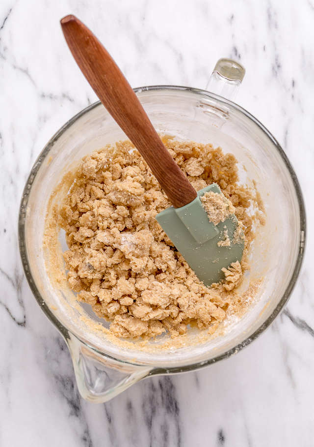 Shortbread dough in mixing bowl.