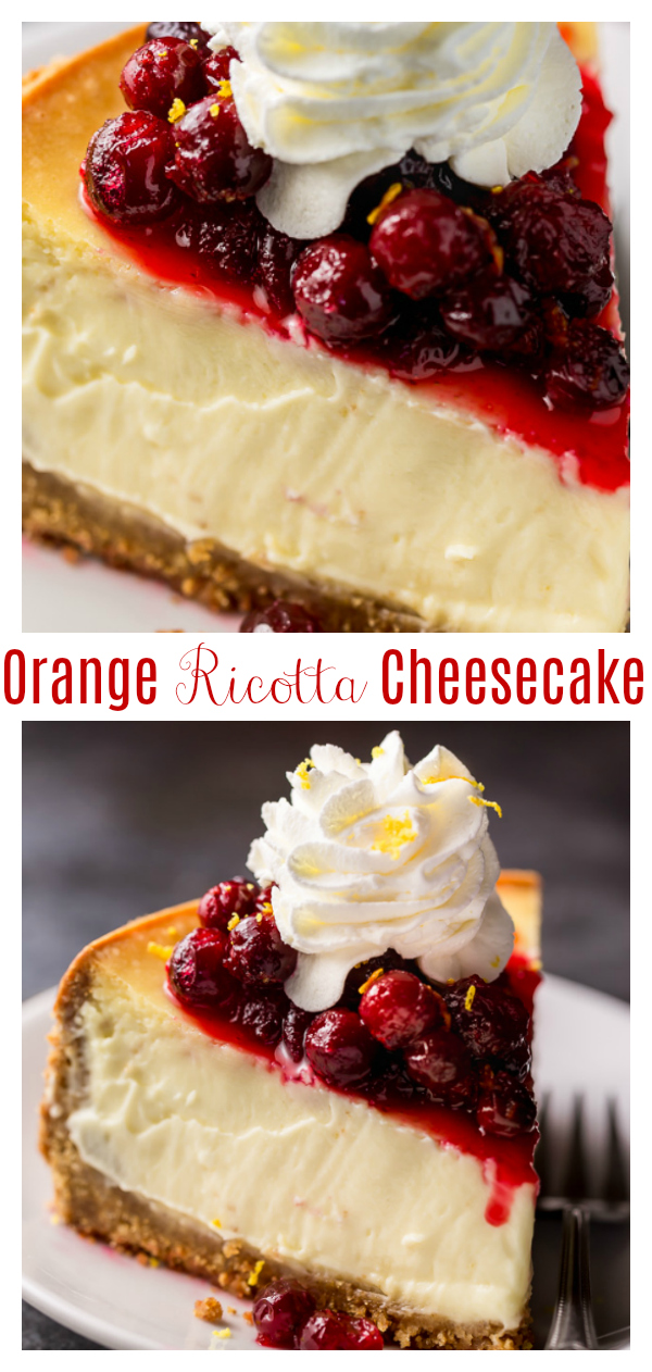 Silky smooth and bursting with flavor, this Orange Ricotta Cheesecake is a total showstopper!!! Top with orange infused cranberry sauce for the ultimate holiday dessert! Bonus: this can be made ahead of time and frozen for up to two months.