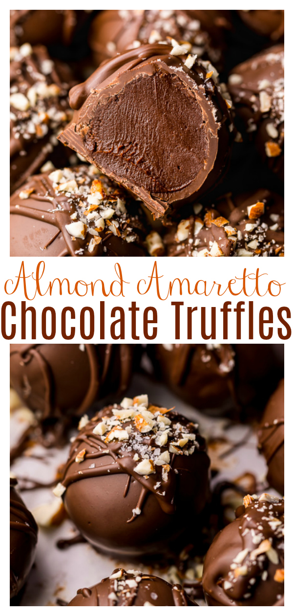 Amaretto Chocolate Truffles are so indulgent and make a fantastic holiday gift! These melt-in-your-mouth chocolate confections are spiked with amaretto liqueur and almond extract, so their busting with almond flavor. Use milk chocolate, dark chocolate, or a combination of both!