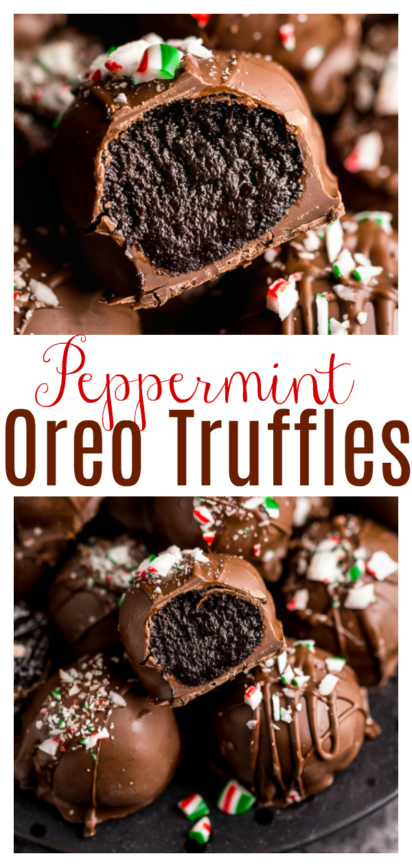 This Easy Peppermint Oreo Truffles Recipe are made with crushed oreos, cream cheese, peppermint extract, and espresso powder. Then they're dipped in melted chocolate and sprinkled with crushed candy canes. They're so pretty will make a great gift!