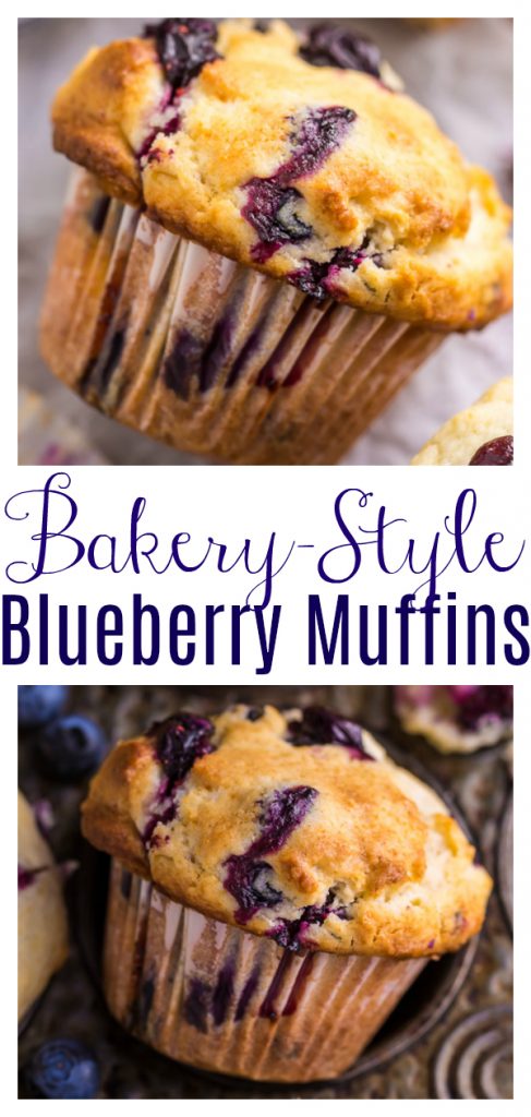Blueberry muffins in a collage.