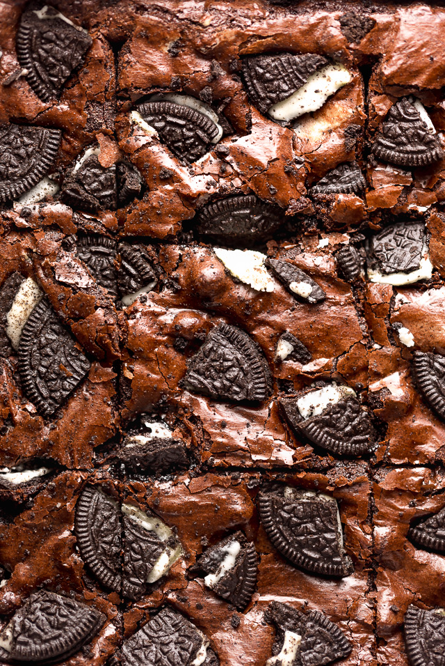 Oreo Brownies are so easy and a MILLION times more delicious than boxed brownie mix! Loaded with rich chocolate flavor, chocolate chips, and plenty of crushed Oreo cookies! Preheat your oven to 350 and bake these brownies today!