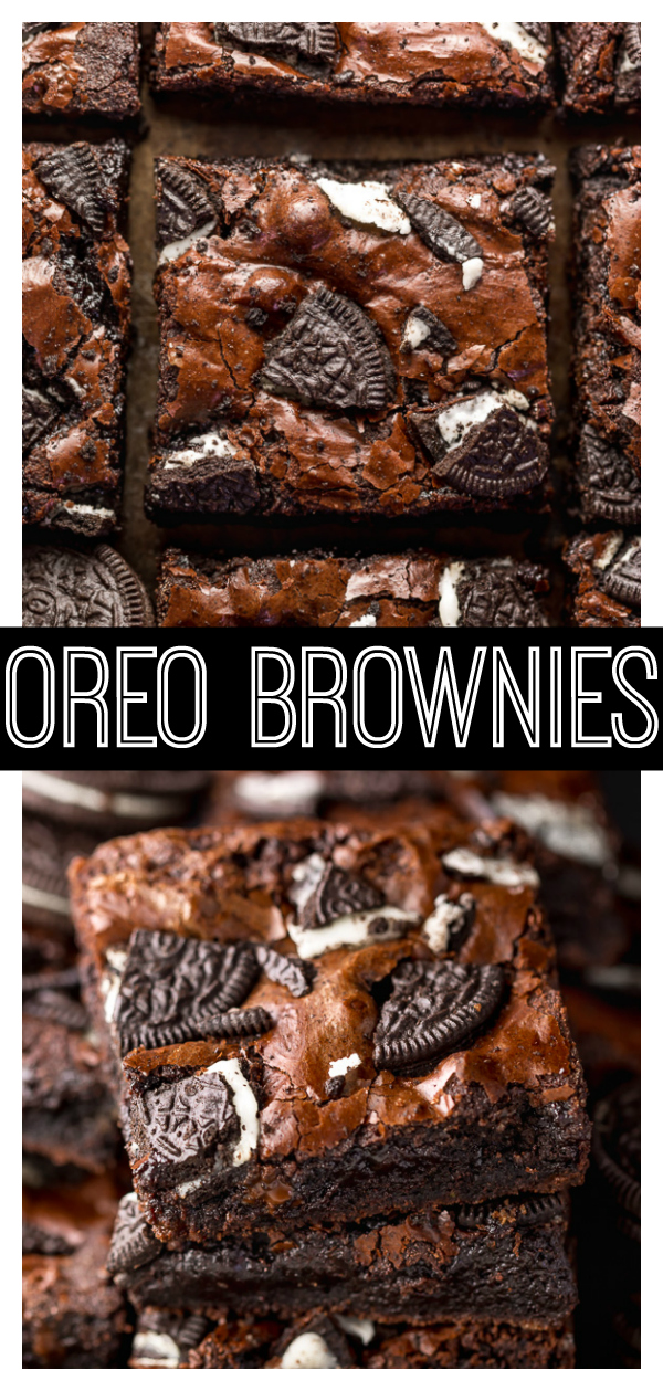 Oreo Brownies are so easy and a MILLION times more delicious than boxed brownie mix! Loaded with rich chocolate flavor, chocolate chips, and plenty of crushed Oreo cookies! Preheat your oven to 350 and bake these brownies today!