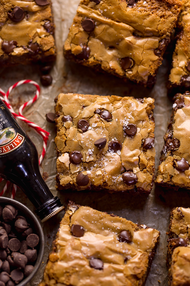 Although I don't love drinking Bailey's Irish Cream (way too sweet for me!), I LOVE baking with it!!! And these Bailey's Irish Cream Chocolate Chip Cookie Bars are one of the best things to come out of my oven all month! They taste just like my Bailey's Chocolate Chip Cookies... but SO much easier!