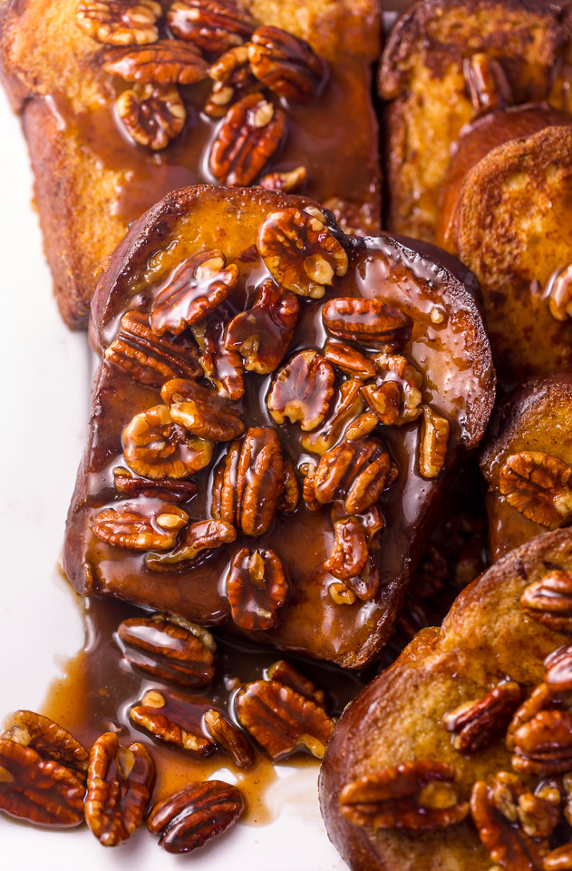 Brown Sugar Butter Pecan French Toast is a decadent breakfast that's perfect for special occasions... like Christmas morning!!! Thick slices of brioche are fried until golden brown and then topped with the most delicious brown sugar butter pecan syrup! So decadent, you don't even need to serve with maple syrup!